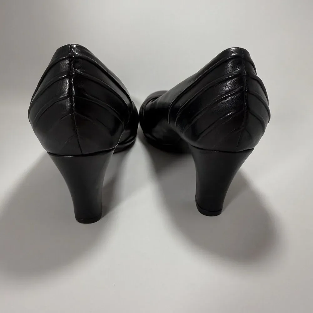 Abeo BIO Women's Black Size 7.5‎ M Comfort Heels Pumps Leather Halley